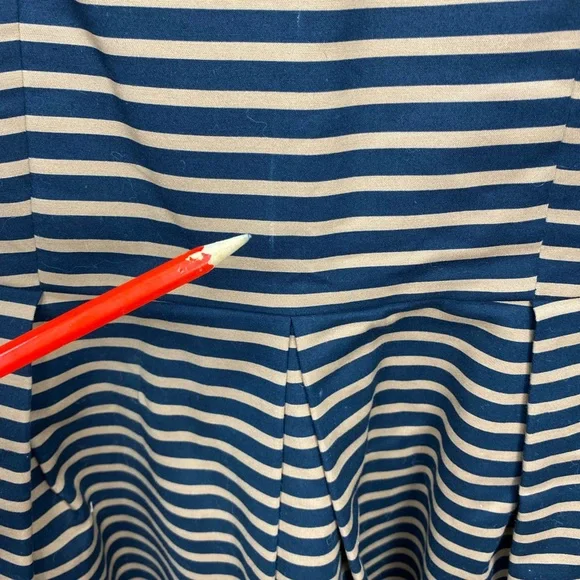 GAP Dress Women 0 Tan Black 3/4 Sleeves Zip Party Holiday Pockets Preppy Striped - Picture 8 of 15